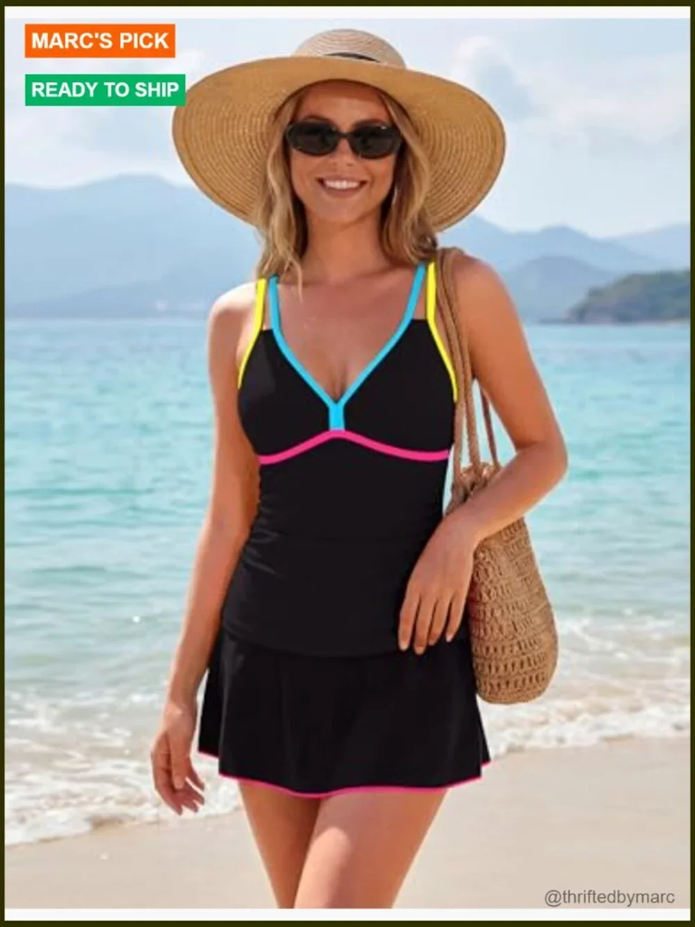 3-Piece Tankini Set V-Neck Tummy Control Bathing Suit Beach Swim Skirt